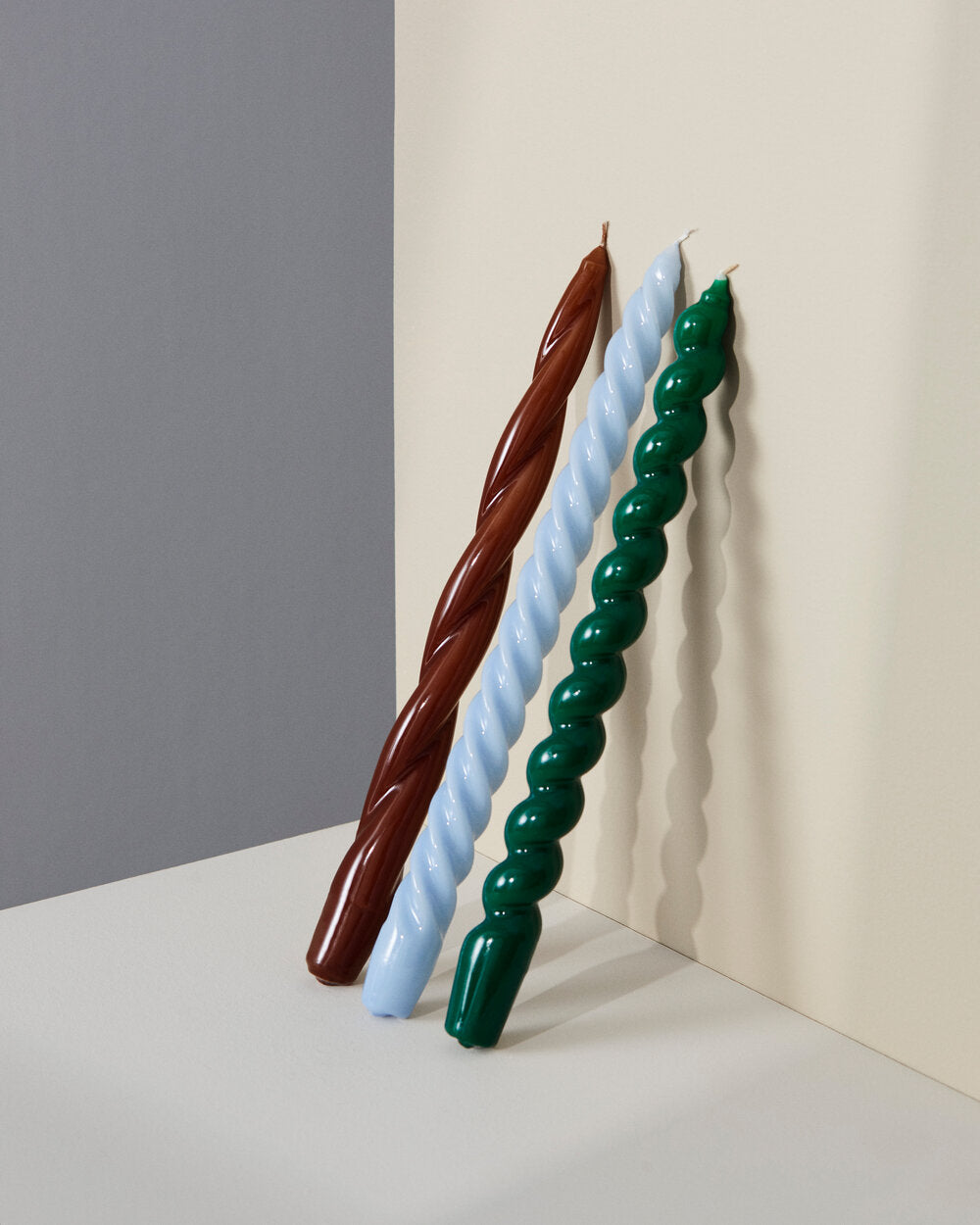 Long Spiral stearinlys, Green - 29 cm.